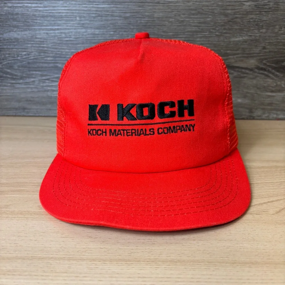 Vintage Koch Hat Cap Snapback Red Orange Trucker‎ Material Company K Products